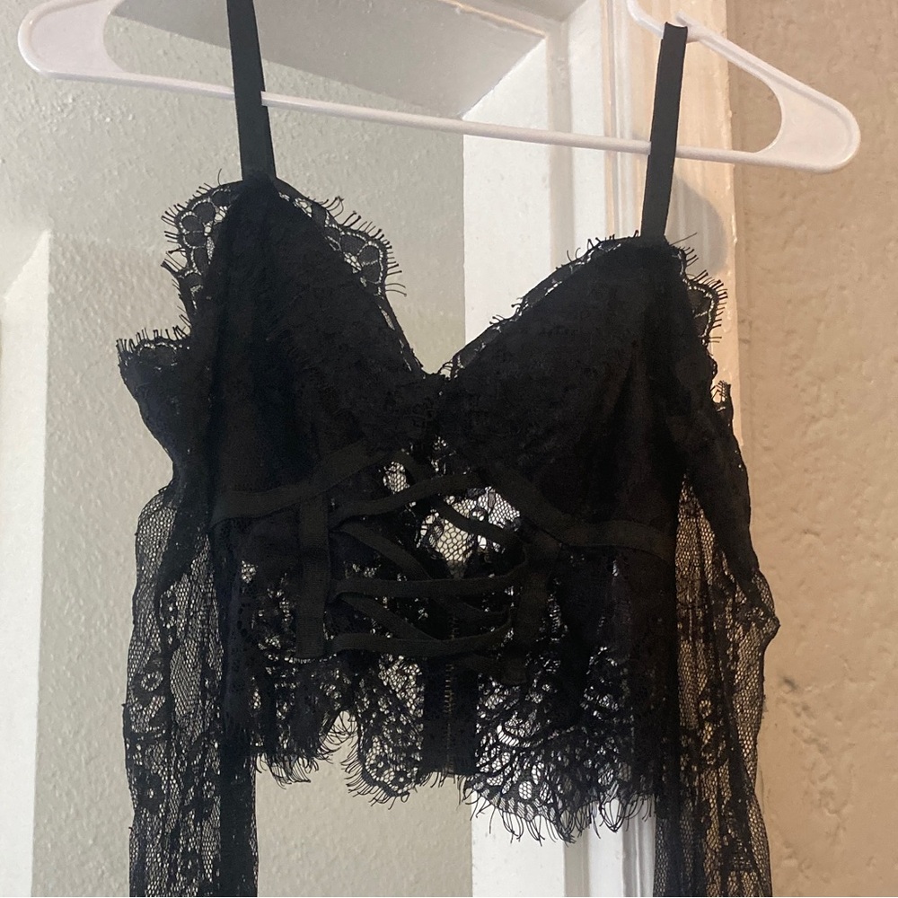 fashion nova lace off the shoulder top with zipper back and long sleeves - Picture 2 of 5
